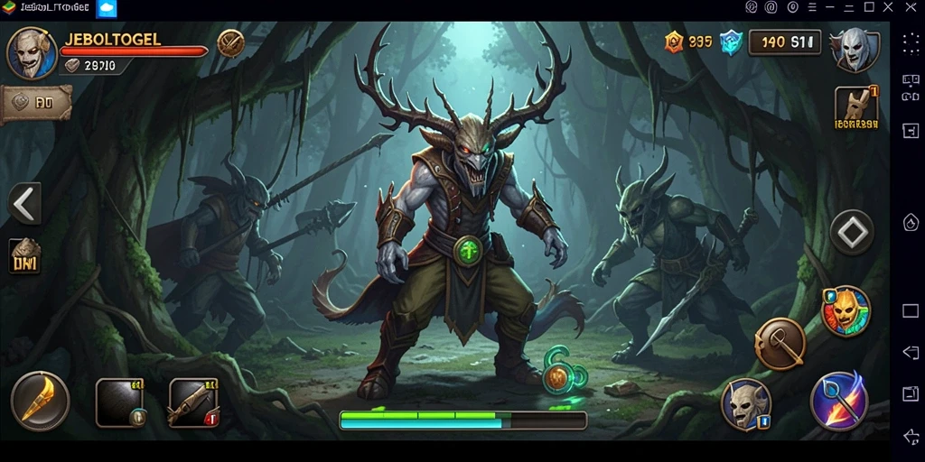 Screenshot gameplay JEBOLTOGEL menunjukkan eksplorasi dunia petualangan yang menakjubkan.