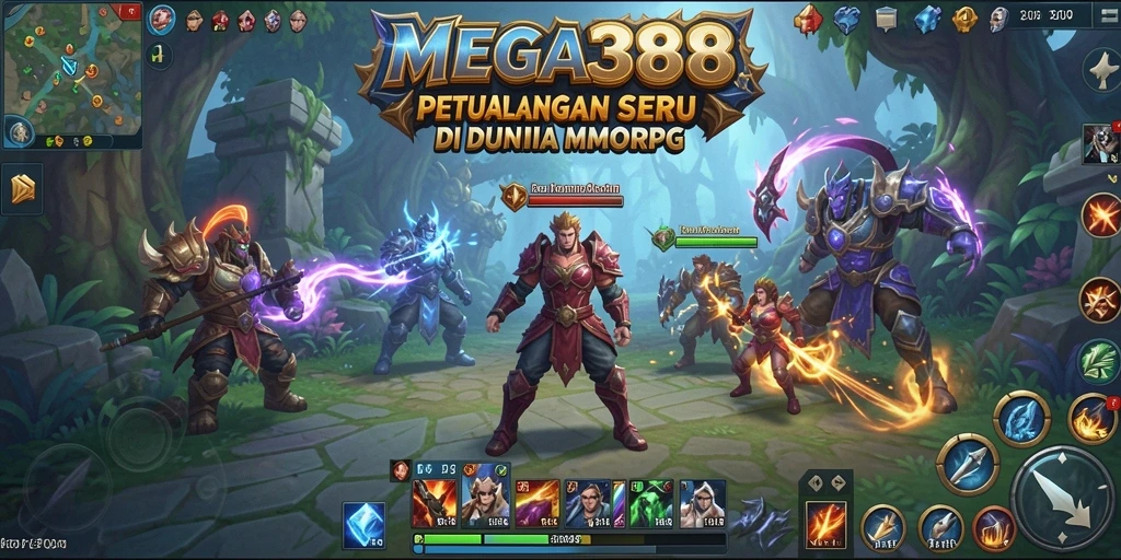 Screenshot dari gameplay <strong>MEGA388</strong> yang menampilkan pertarungan epik dan eksplorasi dunia luas.