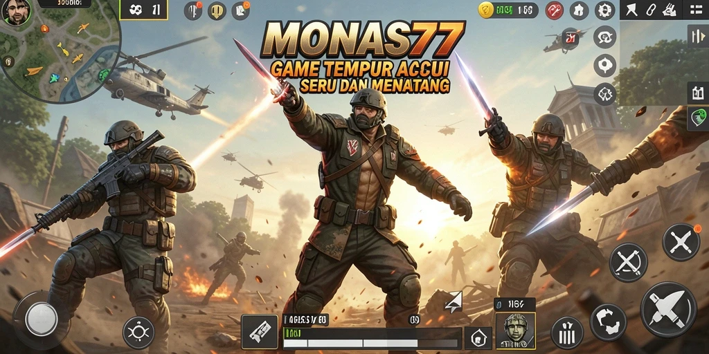 Tampilan gameplay dinamis dan aksi menembak yang seru di MONAS77.