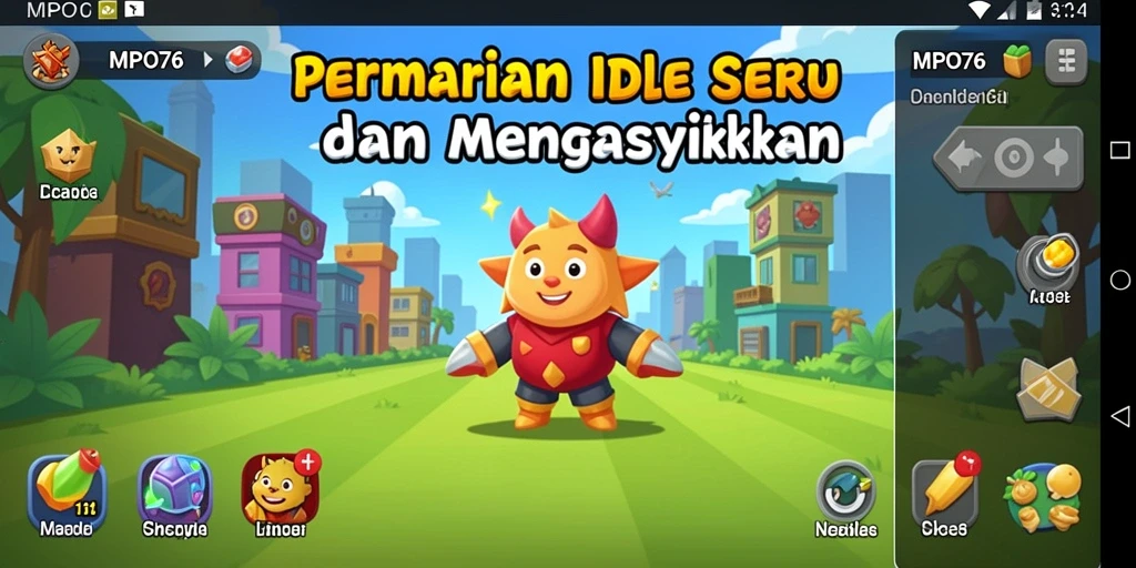 Tampilan gameplay MPO76 dengan karakter yang lucu dan berwarna.
