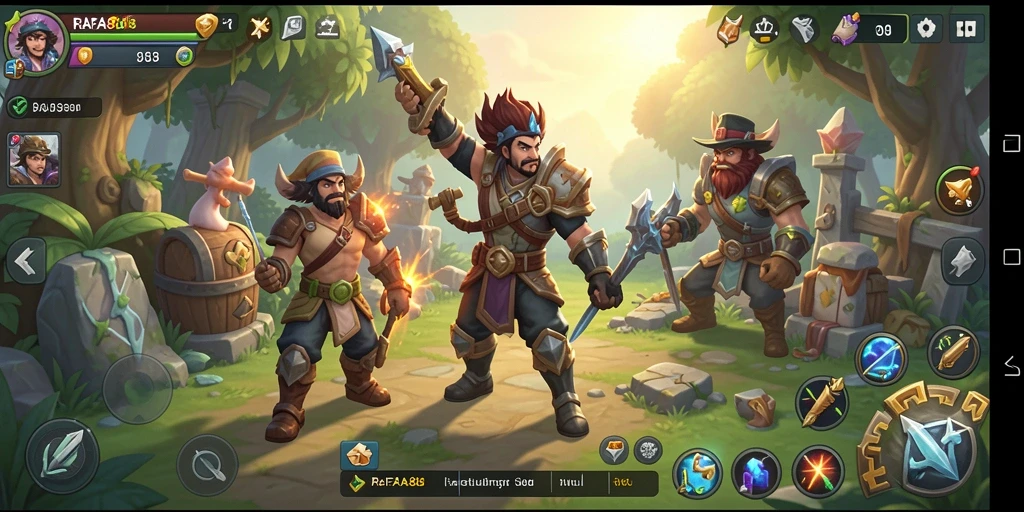 Screenshot gameplay RAFA88 yang menampilkan pertarungan epik karakter RPG.