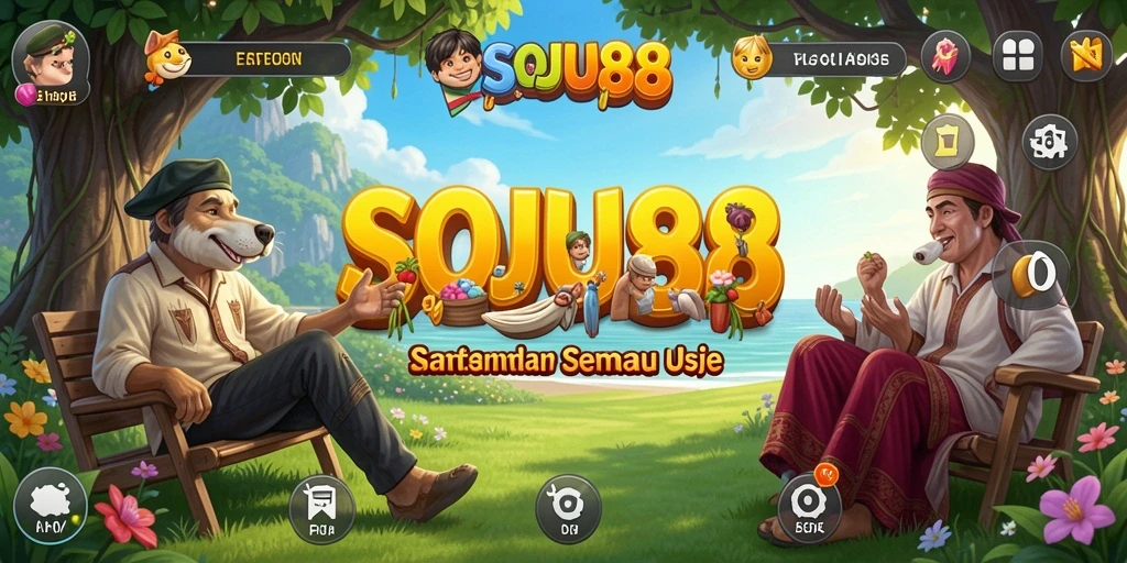 Tampilan permainan SOJU88 dengan grafis cerah dan karakter lucu.