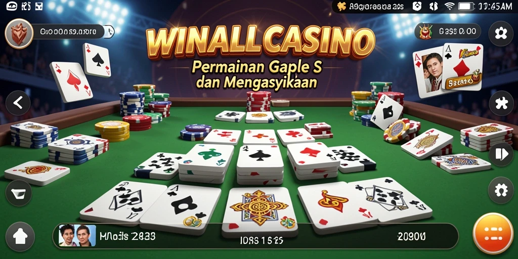 Tampilan gameplay WINALLCASINO dengan tatanan kartu Gaple.
