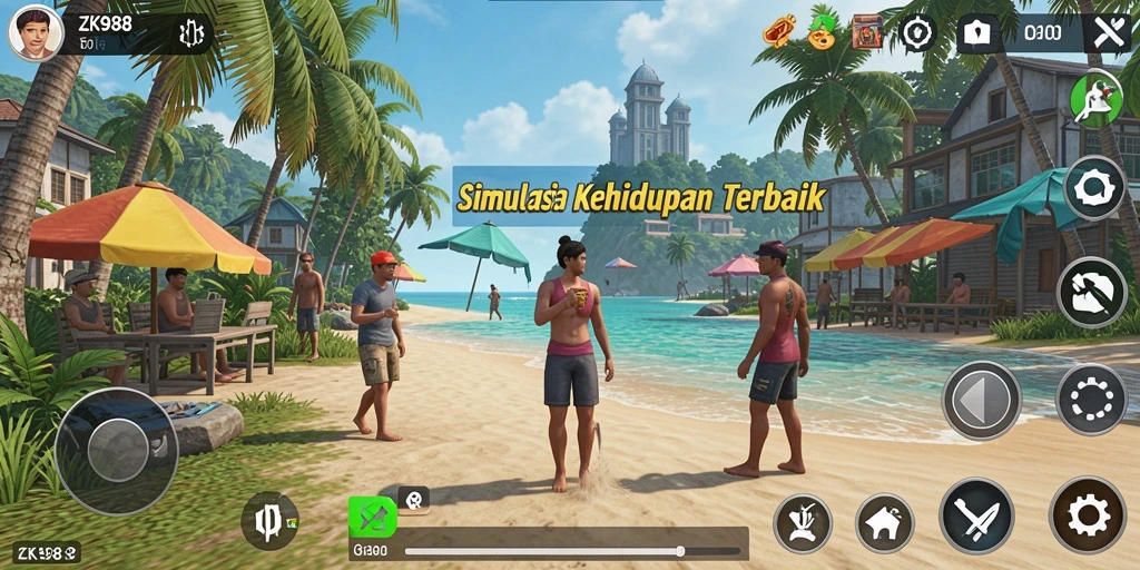 Tangkapan layar gameplay ZK988 menampilkan dunia simulasi yang indah dan interaktif.